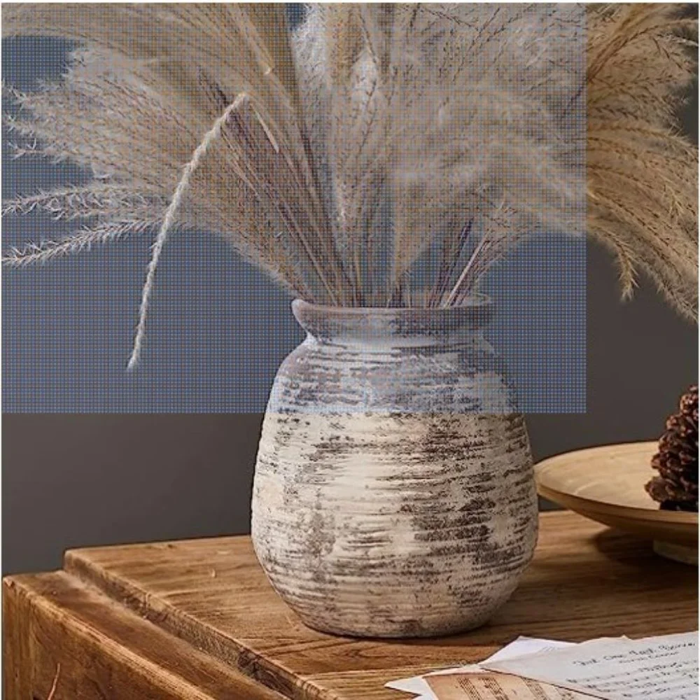 Ceramic Rustic Vase - Whitewashed Terra-Cotta Vase - Farmhouse Pottery Décor